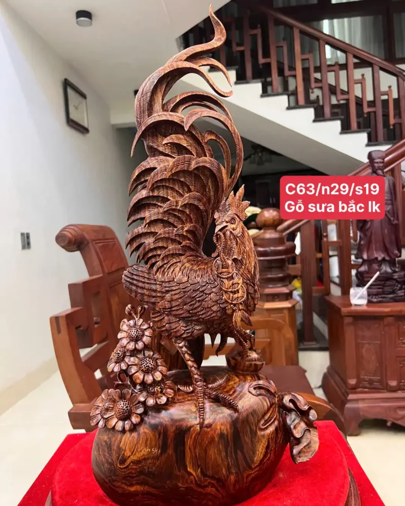 nhat-ke-go-G5880-1 Tượng Nhất Kê Gỗ Sưa Bắc Liền Khối Hàng Nghệ Nhân Tắc Kê Chế Tác Gỗ Già Vân Tím Lịm G5880