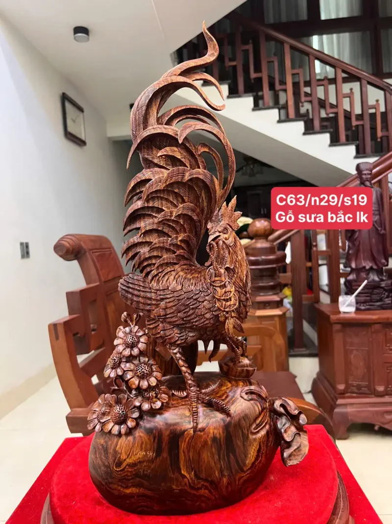 nhat-ke-go-G5880-1 Tượng Nhất Kê Gỗ Sưa Bắc Liền Khối Hàng Nghệ Nhân Tắc Kê Chế Tác Gỗ Già Vân Tím Lịm G5880