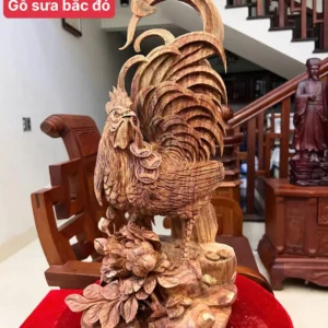 nhat-ke-go-G6130-1 Tượng Nhất Kê Gỗ Sưa Bắc Đục Kỹ Đẹp Nghệ Nhân Tắc Kê Chế Tác Có Sơn G6130