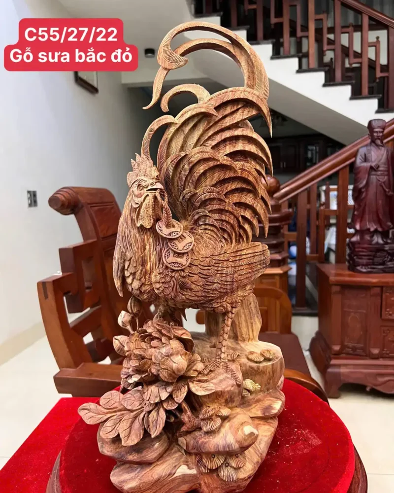 nhat-ke-go-G6130-1 Tượng Nhất Kê Gỗ Sưa Bắc Đục Kỹ Đẹp Nghệ Nhân Tắc Kê Chế Tác Có Sơn G6130