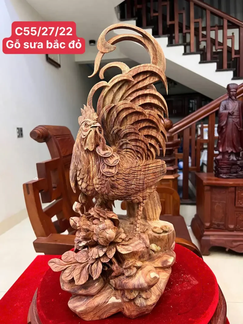 nhat-ke-go-G6130-1 Tượng Nhất Kê Gỗ Sưa Bắc Đục Kỹ Đẹp Nghệ Nhân Tắc Kê Chế Tác Có Sơn G6130