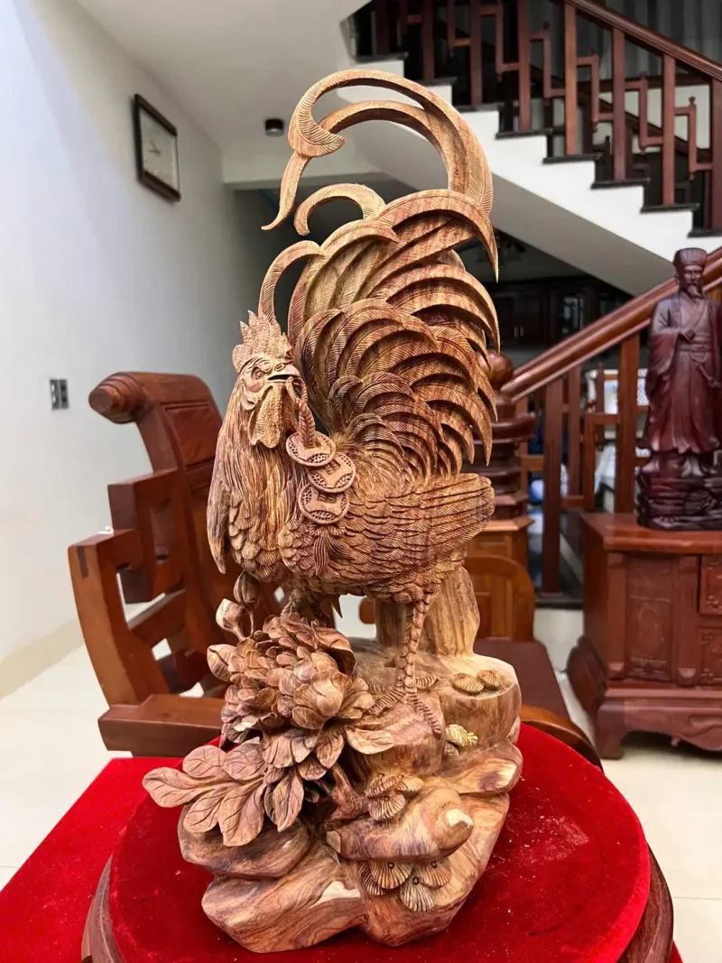 nhat-ke-go-G6130-2 Tượng Nhất Kê Gỗ Sưa Bắc Đục Kỹ Đẹp Nghệ Nhân Tắc Kê Chế Tác Có Sơn G6130
