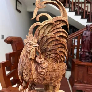 nhat-ke-go-G6130-3 Tượng Nhất Kê Gỗ Sưa Bắc Đục Kỹ Đẹp Nghệ Nhân Tắc Kê Chế Tác Có Sơn G6130