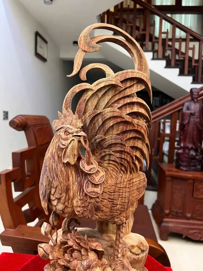 nhat-ke-go-G6130-3 Tượng Nhất Kê Gỗ Sưa Bắc Đục Kỹ Đẹp Nghệ Nhân Tắc Kê Chế Tác Có Sơn G6130