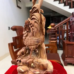 nhat-ke-go-G6130-6 Tượng Nhất Kê Gỗ Sưa Bắc Đục Kỹ Đẹp Nghệ Nhân Tắc Kê Chế Tác Có Sơn G6130