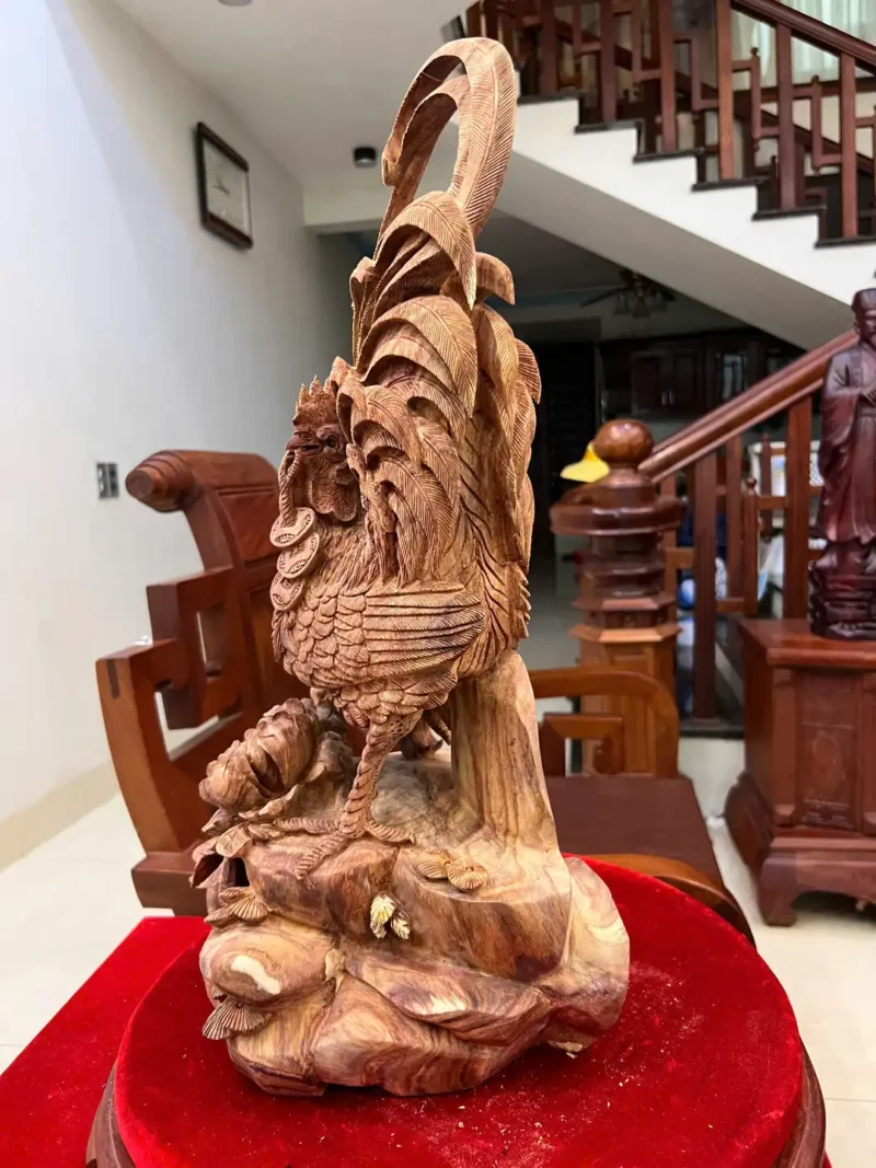 nhat-ke-go-G6130-6 Tượng Nhất Kê Gỗ Sưa Bắc Đục Kỹ Đẹp Nghệ Nhân Tắc Kê Chế Tác Có Sơn G6130