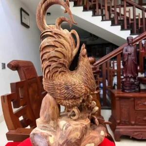nhat-ke-go-G6130-7 Tượng Nhất Kê Gỗ Sưa Bắc Đục Kỹ Đẹp Nghệ Nhân Tắc Kê Chế Tác Có Sơn G6130