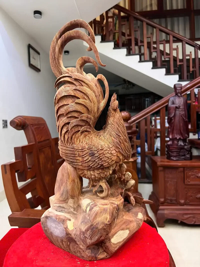 nhat-ke-go-G6130-7 Tượng Nhất Kê Gỗ Sưa Bắc Đục Kỹ Đẹp Nghệ Nhân Tắc Kê Chế Tác Có Sơn G6130