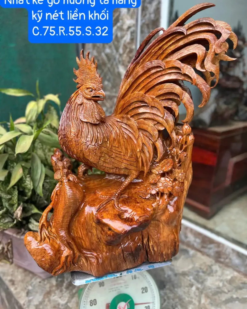 nhat-ke-go-G6290-1 Tượng Nhất Kê Gỗ Hương Ta Gia Lai Hàng Kỹ Nét Liền Khối G6290