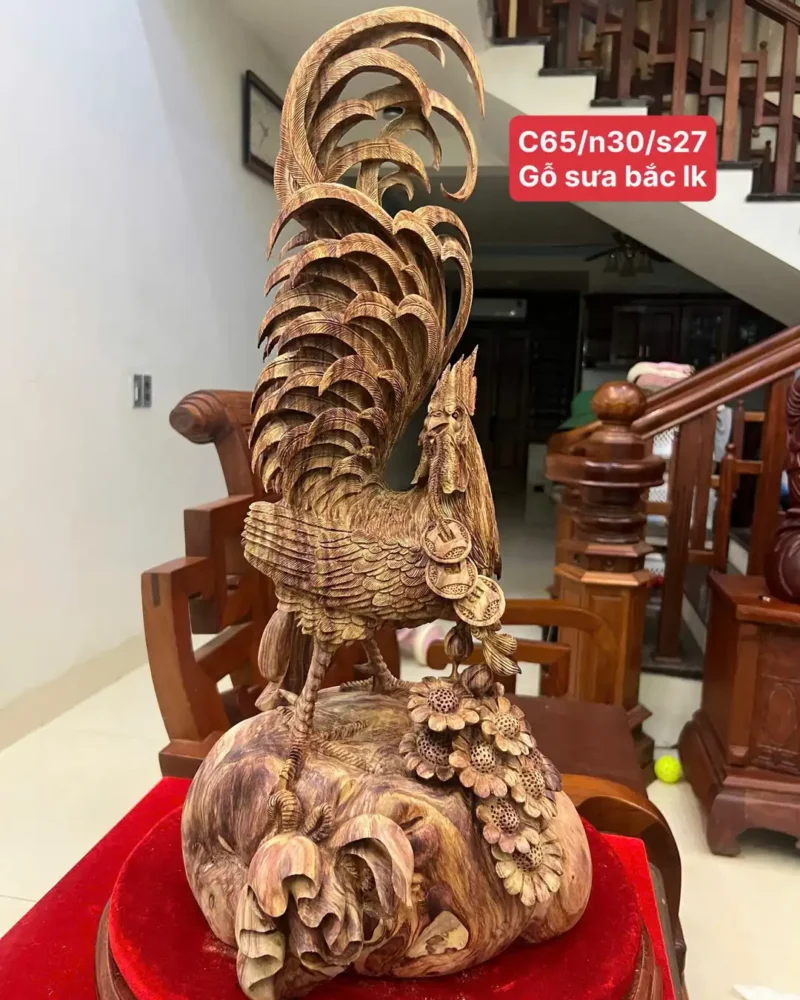 nhat-ke-go-G6408-1 Tượng Nhất Kê Gỗ Sưa Bắc Liền Khối Gỗ Già Tím Hàng Nghệ Nhân G6408