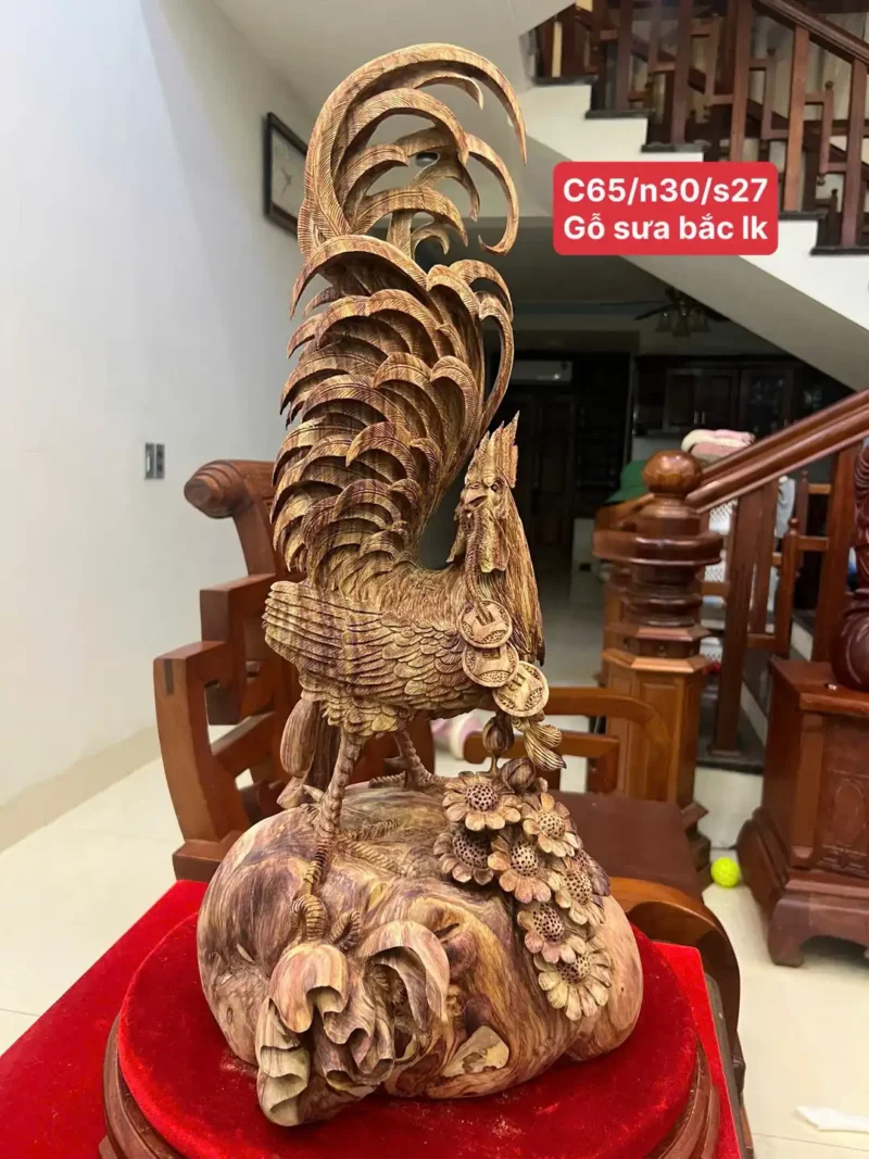 nhat-ke-go-G6408-1 Tượng Nhất Kê Gỗ Sưa Bắc Liền Khối Gỗ Già Tím Hàng Nghệ Nhân G6408