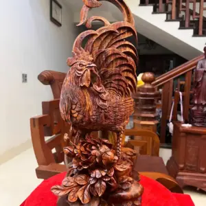 Tượng Nhất Kê Gỗ Sưa Bắc Hàng Nghệ Nhân Tắc Kê Vân Tím Liền Khối G5134
