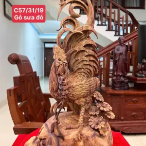 nhat-ke-ung-G5773-1 Tượng Nhất Kê Đứng Bao Tiền Go Sưa Đỏ Vân Tím Lịm Hàng Nghệ Nhân Có Sơn G5773