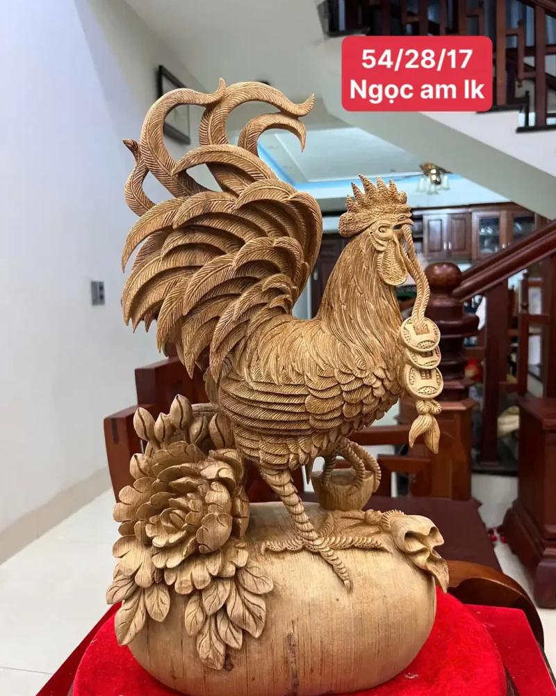 nhat-ke-ung-G5833-1 Tượng Nhất Kê Đứng Bao Tiền Gỗ Ngọc Am Liền Khối G5833