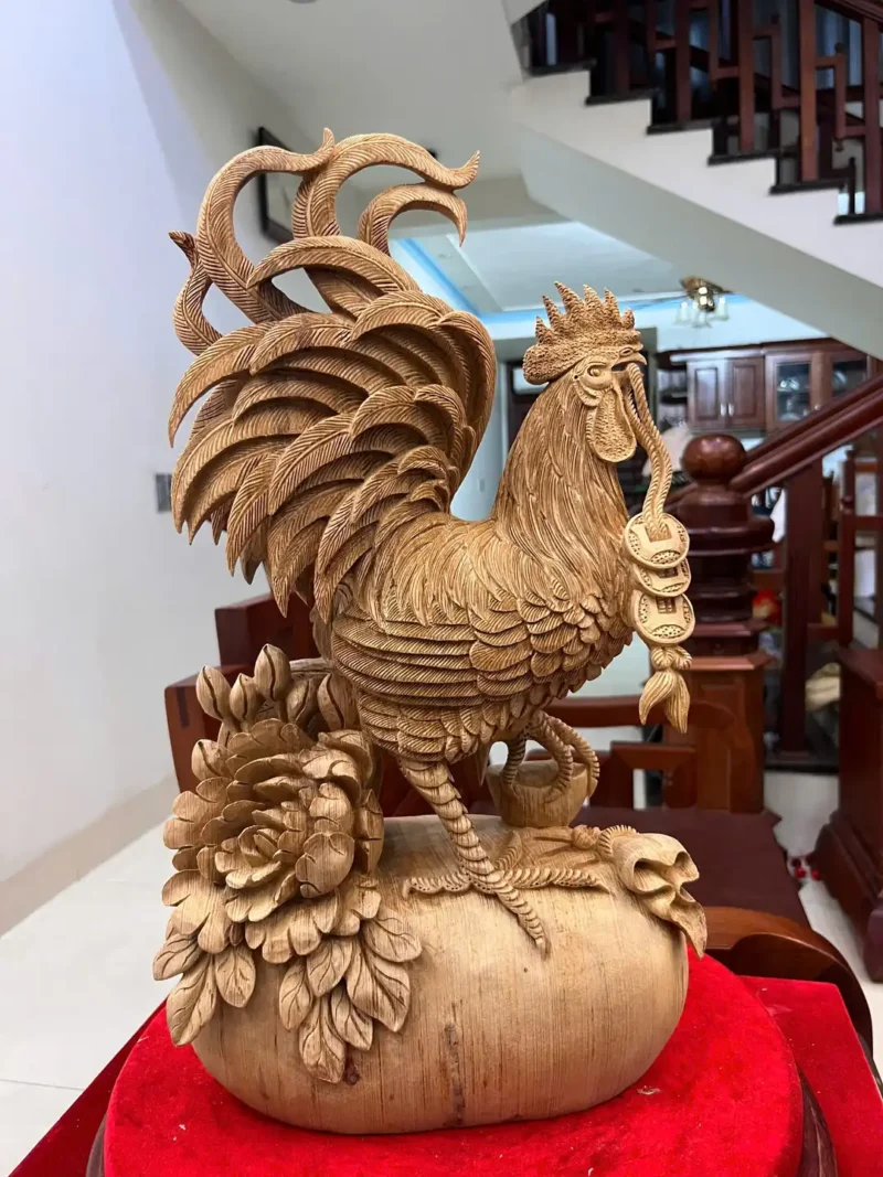 nhat-ke-ung-G5833-2 Tượng Nhất Kê Đứng Bao Tiền Gỗ Ngọc Am Liền Khối G5833