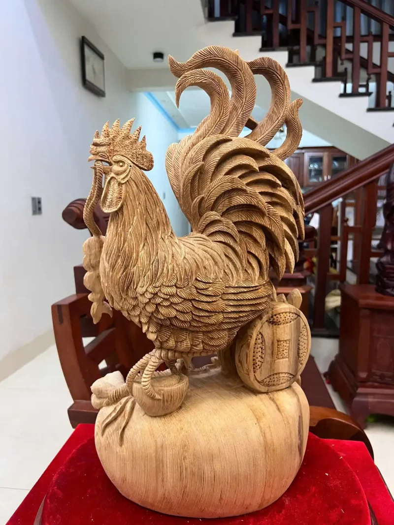 nhat-ke-ung-G5833-4 Tượng Nhất Kê Đứng Bao Tiền Gỗ Ngọc Am Liền Khối G5833