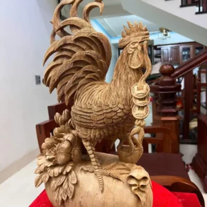 nhat-ke-ung-G5833-5 Tượng Nhất Kê Đứng Bao Tiền Gỗ Ngọc Am Liền Khối G5833