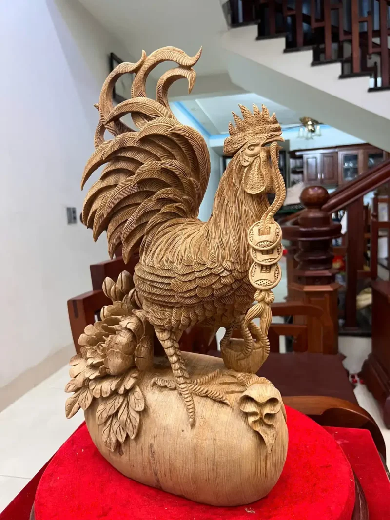 nhat-ke-ung-G5833-5 Tượng Nhất Kê Đứng Bao Tiền Gỗ Ngọc Am Liền Khối G5833