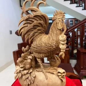 nhat-ke-ung-G5833-6 Tượng Nhất Kê Đứng Bao Tiền Gỗ Ngọc Am Liền Khối G5833
