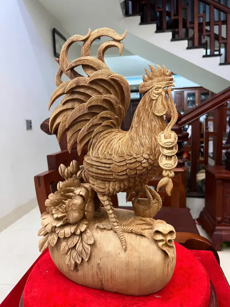 nhat-ke-ung-G5833-6 Tượng Nhất Kê Đứng Bao Tiền Gỗ Ngọc Am Liền Khối G5833