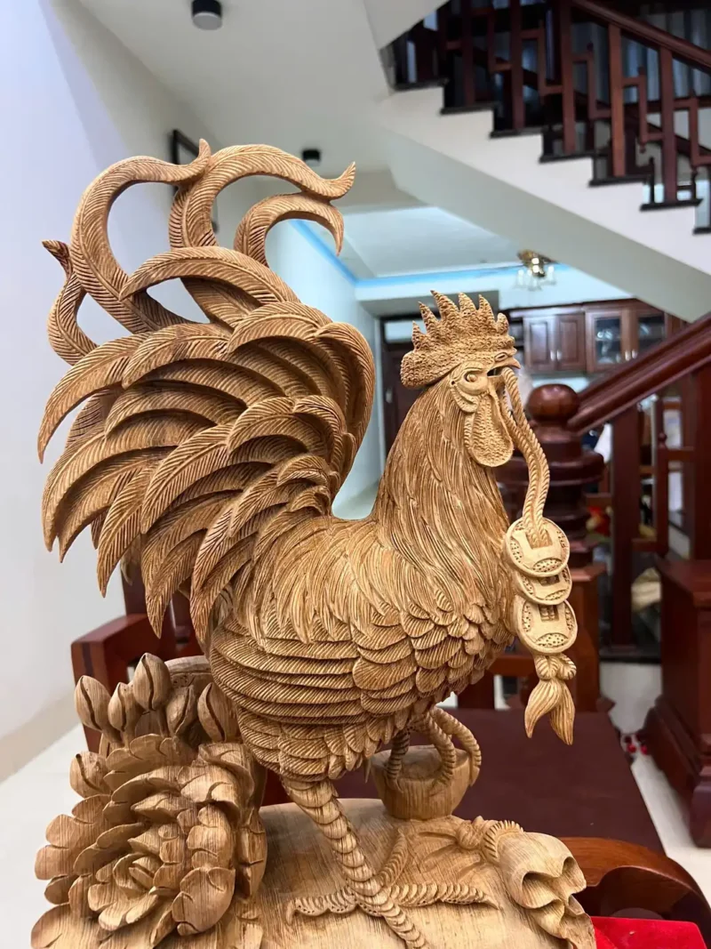 nhat-ke-ung-G5958-3 Tượng Nhất Kê Đứng Bao Tiền Gỗ Ngọc Am Liền Khối Đục Kỹ G5958