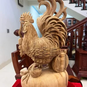 nhat-ke-ung-G5958-4 Tượng Nhất Kê Đứng Bao Tiền Gỗ Ngọc Am Liền Khối Đục Kỹ G5958