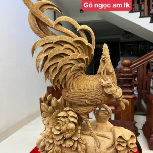 nhat-ke-ung-G6117-1 Tượng Nhất Kê Đứng Bao Tiền Gỗ Ngọc Am Liền Khối Đục Kỹ Đẹp G6117