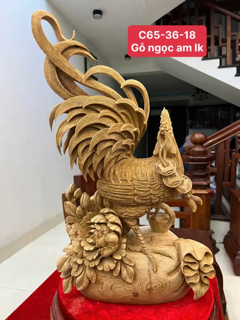 nhat-ke-ung-G6117-1 Tượng Nhất Kê Đứng Bao Tiền Gỗ Ngọc Am Liền Khối Đục Kỹ Đẹp G6117