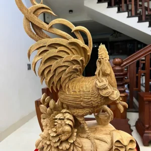 nhat-ke-ung-G6117-2 Tượng Nhất Kê Đứng Bao Tiền Gỗ Ngọc Am Liền Khối Đục Kỹ Đẹp G6117