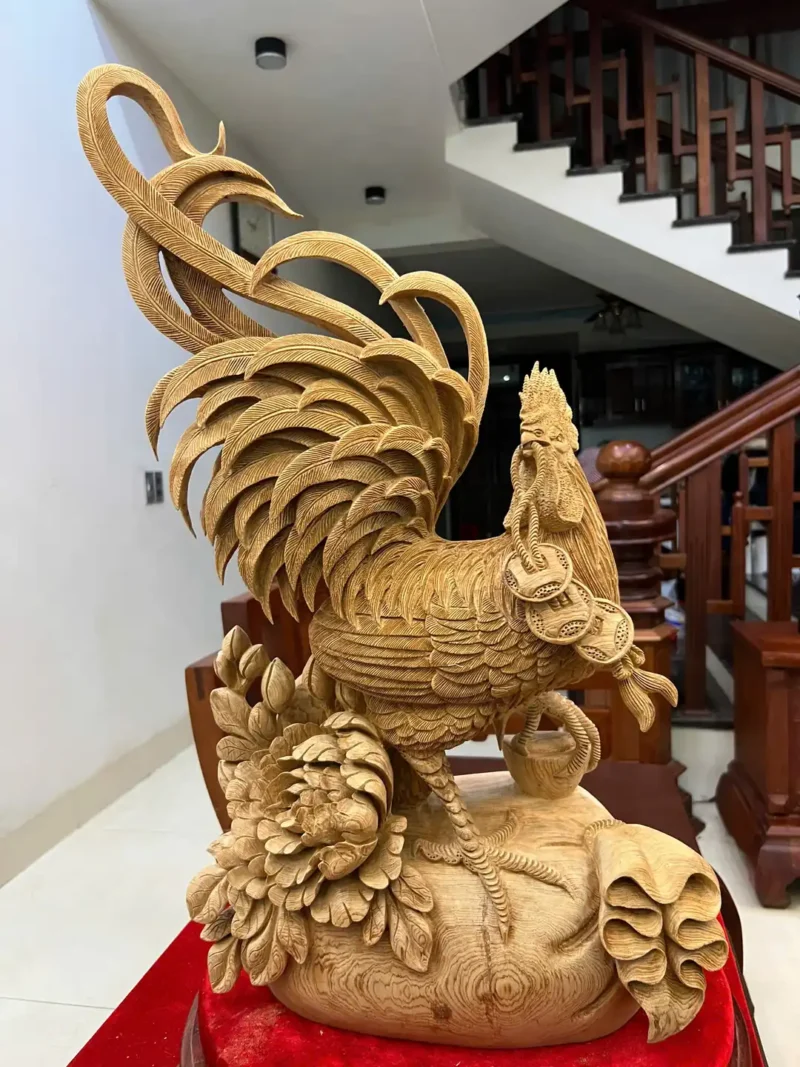 nhat-ke-ung-G6117-2 Tượng Nhất Kê Đứng Bao Tiền Gỗ Ngọc Am Liền Khối Đục Kỹ Đẹp G6117