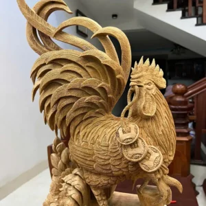 nhat-ke-ung-G6117-3 Tượng Nhất Kê Đứng Bao Tiền Gỗ Ngọc Am Liền Khối Đục Kỹ Đẹp G6117