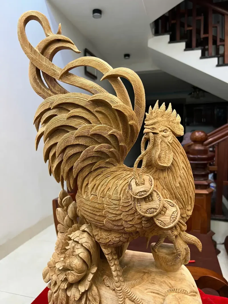 nhat-ke-ung-G6117-3 Tượng Nhất Kê Đứng Bao Tiền Gỗ Ngọc Am Liền Khối Đục Kỹ Đẹp G6117