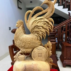 nhat-ke-ung-G6117-4 Tượng Nhất Kê Đứng Bao Tiền Gỗ Ngọc Am Liền Khối Đục Kỹ Đẹp G6117