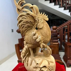 nhat-ke-ung-G6117-5 Tượng Nhất Kê Đứng Bao Tiền Gỗ Ngọc Am Liền Khối Đục Kỹ Đẹp G6117