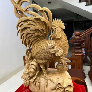 nhat-ke-ung-G6117-6 Tượng Nhất Kê Đứng Bao Tiền Gỗ Ngọc Am Liền Khối Đục Kỹ Đẹp G6117