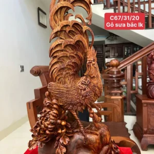 nhat-ke-ung-G6311-1 Tượng Nhất Kê Đứng Bao Tiền Gỗ Sưa Đỏ Liền Khối To Đẹp Hàng Nghệ Nhân Tắc Kê Chế Tác G6311