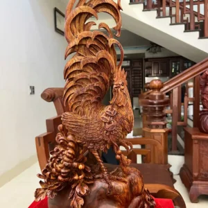 nhat-ke-ung-G6311-2 Tượng Nhất Kê Đứng Bao Tiền Gỗ Sưa Đỏ Liền Khối To Đẹp Hàng Nghệ Nhân Tắc Kê Chế Tác G6311
