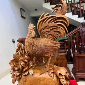Tượng Nhất Kê Đứng Bao Tiền Gỗ Ngọc Am Hàng Kỹ Liền Khối G5083