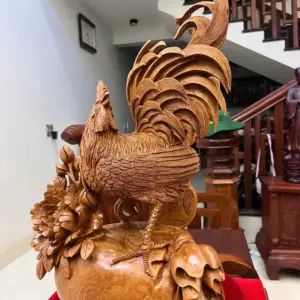 Tượng Nhất Kê Đứng Bao Tiền Gỗ Ngọc Am Hàng Kỹ Liền Khối G5083