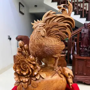 Tượng Nhất Kê Đứng Bao Tiền Gỗ Ngọc Am Hàng Kỹ Liền Khối G5083