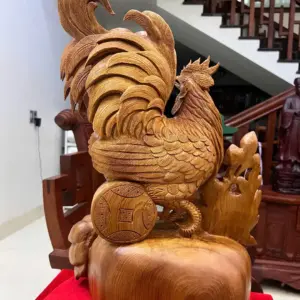 Tượng Nhất Kê Đứng Bao Tiền Gỗ Ngọc Am Hàng Kỹ Liền Khối G5083