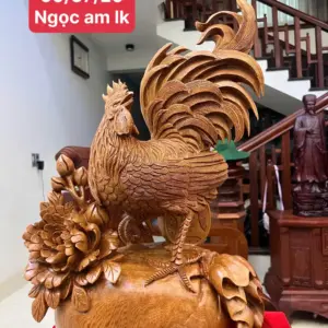 Tượng Nhất Kê Đứng Bao Tiền Gỗ Ngọc Am Hàng Kỹ Liền Khối G5101