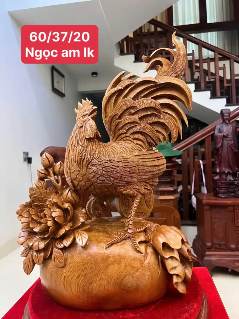Tượng Nhất Kê Đứng Bao Tiền Gỗ Ngọc Am Hàng Kỹ Liền Khối G5101