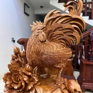 Tượng Nhất Kê Đứng Bao Tiền Gỗ Ngọc Am Hàng Kỹ Liền Khối G5101