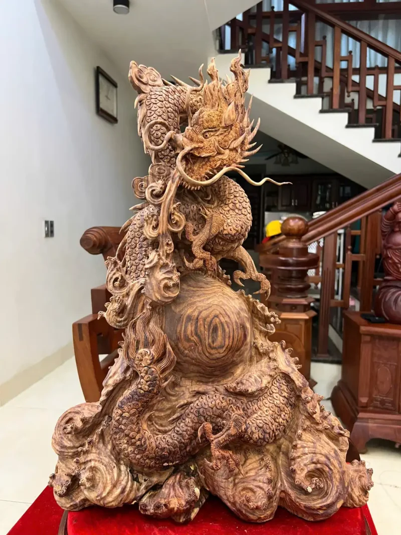 nhat-long-go-G6409-5 Tượng Nhất Long Gỗ Sưa Bắc Chất Gỗ Già Vân Tím Lịm Có Sơn G6409