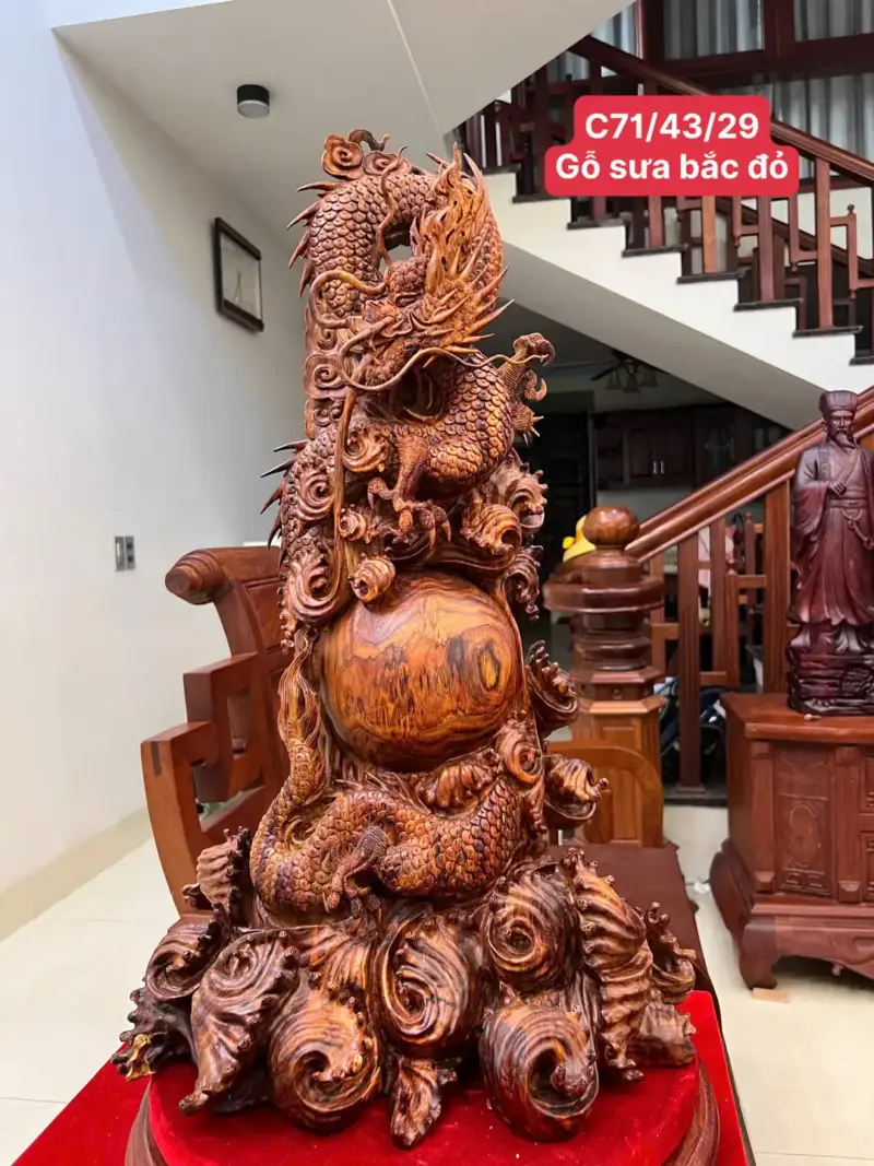 Tượng Nhất Long Gỗ Sưa Bắc To Đẹp Gỗ Già Vân Đẹp Đục Kỹ Sắc Nét Liền Khối G5054