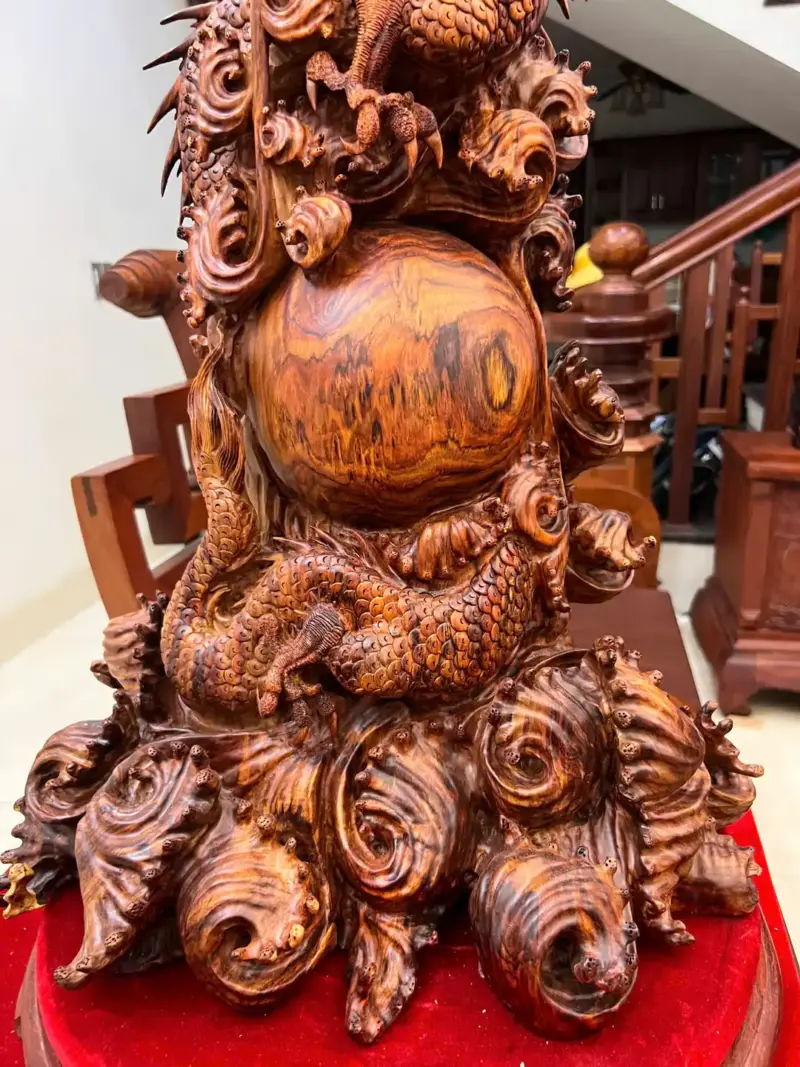 Tượng Nhất Long Gỗ Sưa Bắc To Đẹp Gỗ Già Vân Đẹp Đục Kỹ Sắc Nét Liền Khối G5054