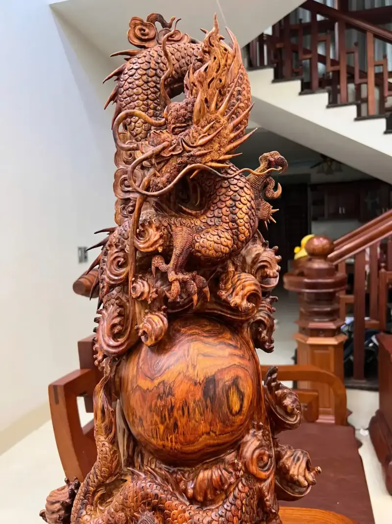 Tượng Nhất Long Gỗ Sưa Bắc To Đẹp Gỗ Già Vân Đẹp Đục Kỹ Sắc Nét Liền Khối G5054