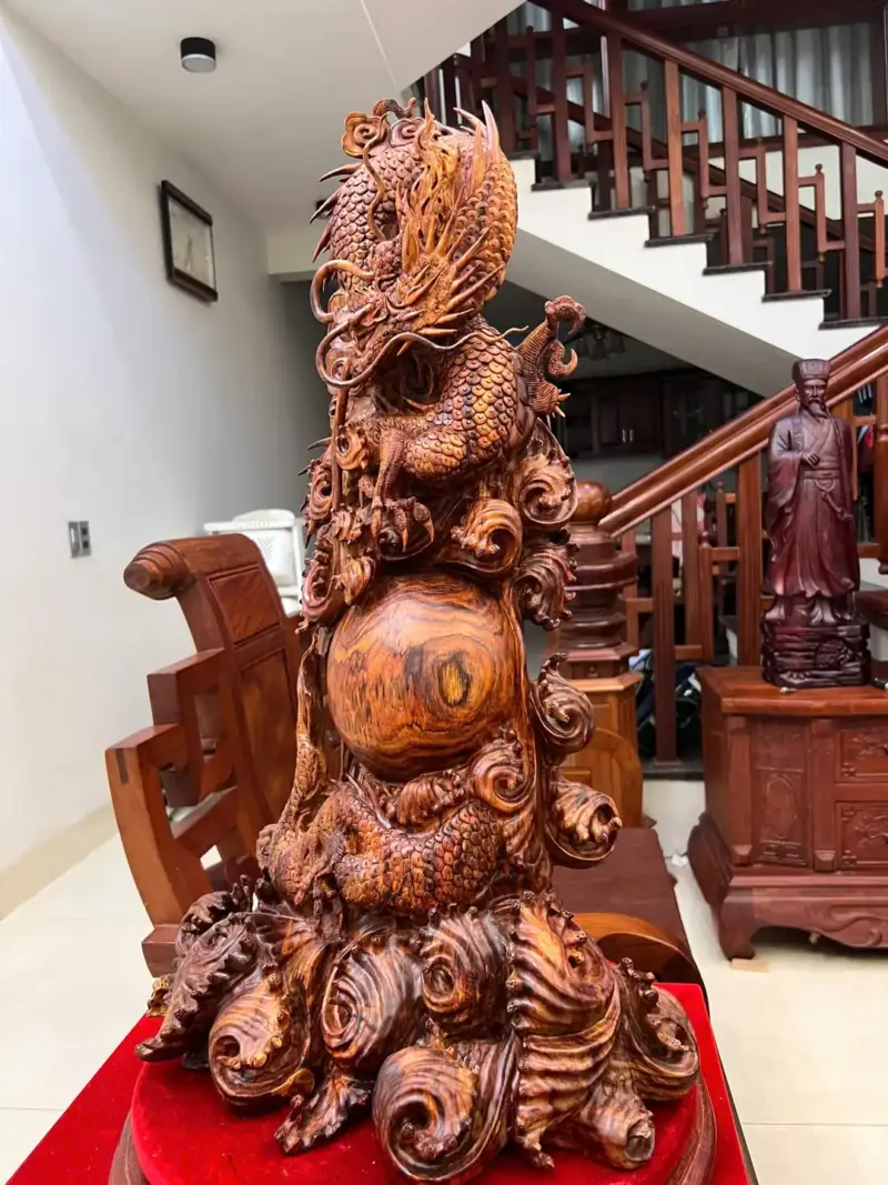 Tượng Nhất Long Gỗ Sưa Bắc To Đẹp Gỗ Già Vân Đẹp Đục Kỹ Sắc Nét Liền Khối G5054