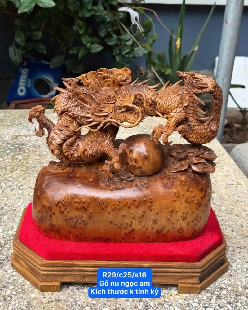 nhat-long-nha-ngoc-go-nu-ngoc-G5387-1 Tượng Nhất Long Nhả Ngọc Gỗ Nu Ngọc Am Hàng Kỹ Nét Liền Khối G5387